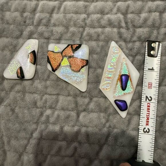 White Dichroic Art Glass Pieces – Iridescent Copper, Violet & Gold Accents - Picture 6 of 17